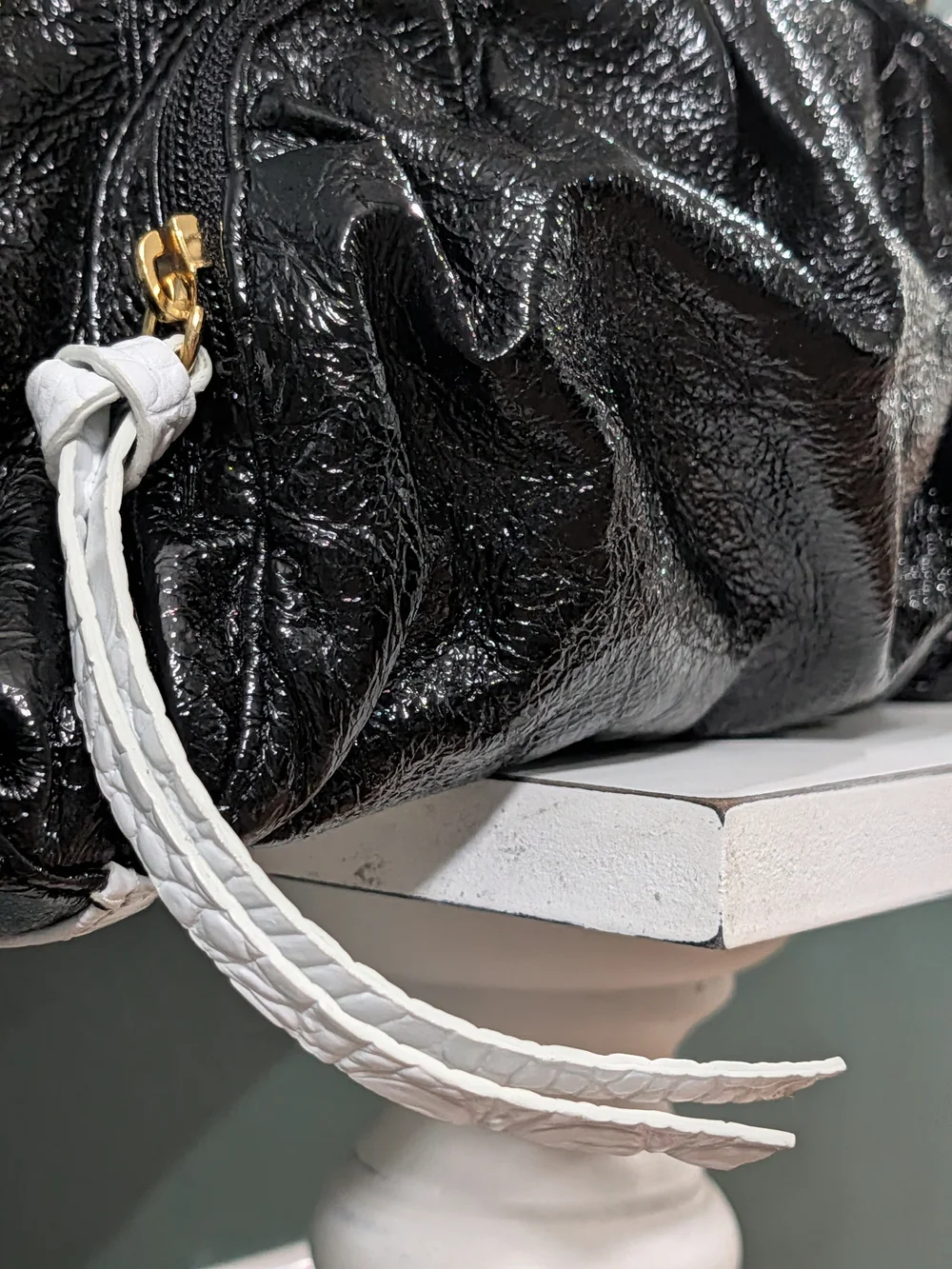 NWOT Sharif Studio Black Patent White Croc Leather Shoulder Bag + Accessory